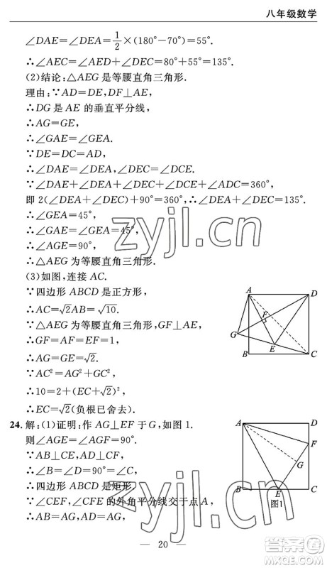 长江少年儿童出版社2022智慧课堂自主评价八年级数学下册通用版宜昌专版答案