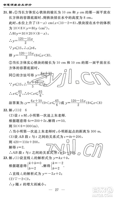 长江少年儿童出版社2022智慧课堂自主评价八年级数学下册通用版宜昌专版答案