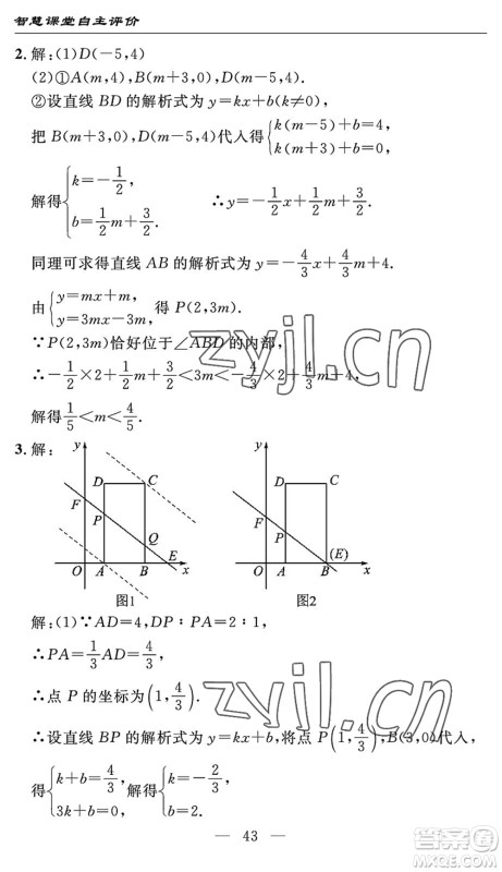 长江少年儿童出版社2022智慧课堂自主评价八年级数学下册通用版宜昌专版答案