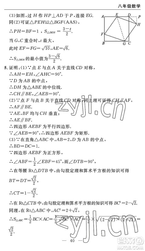 长江少年儿童出版社2022智慧课堂自主评价八年级数学下册通用版宜昌专版答案