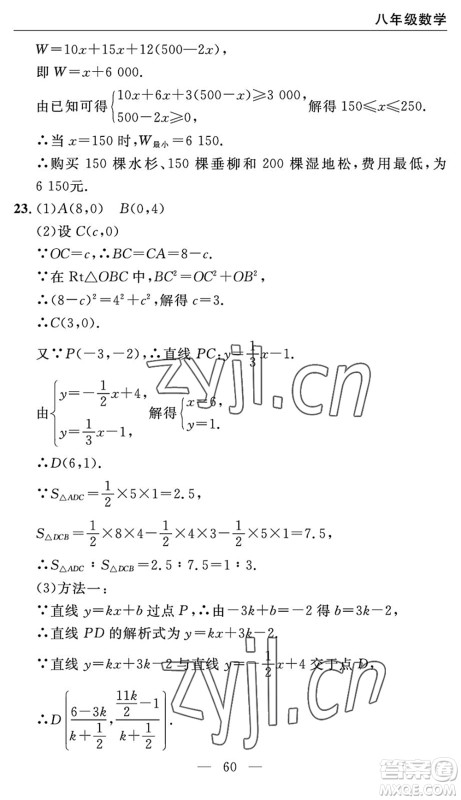 长江少年儿童出版社2022智慧课堂自主评价八年级数学下册通用版宜昌专版答案