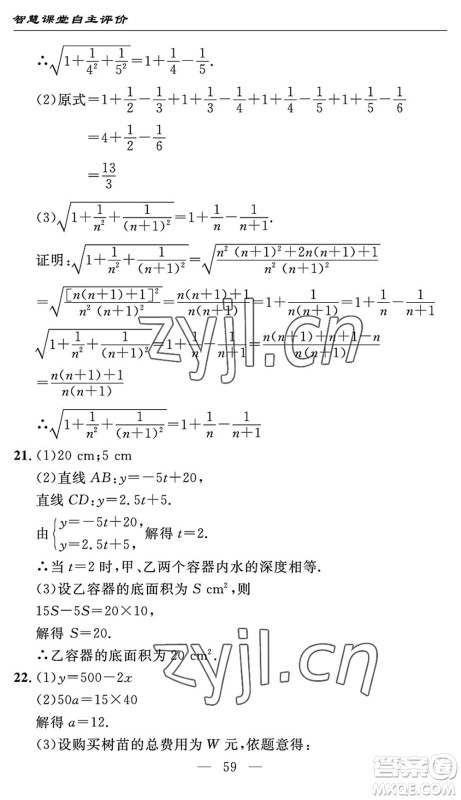 长江少年儿童出版社2022智慧课堂自主评价八年级数学下册通用版宜昌专版答案