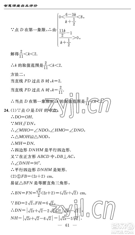 长江少年儿童出版社2022智慧课堂自主评价八年级数学下册通用版宜昌专版答案