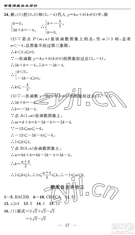 长江少年儿童出版社2022智慧课堂自主评价八年级数学下册通用版宜昌专版答案