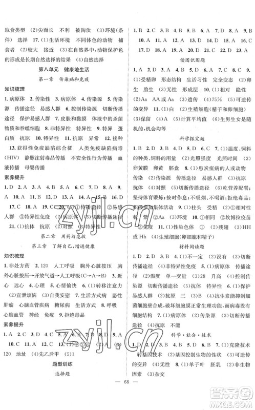 长江少年儿童出版社2022智慧课堂创新作业八年级生物下册人教版答案