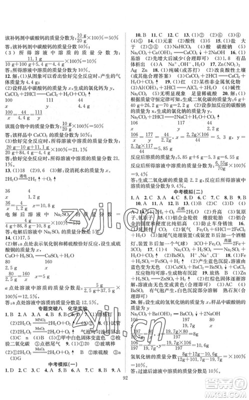 长江少年儿童出版社2022智慧课堂创新作业九年级化学下册人教版答案