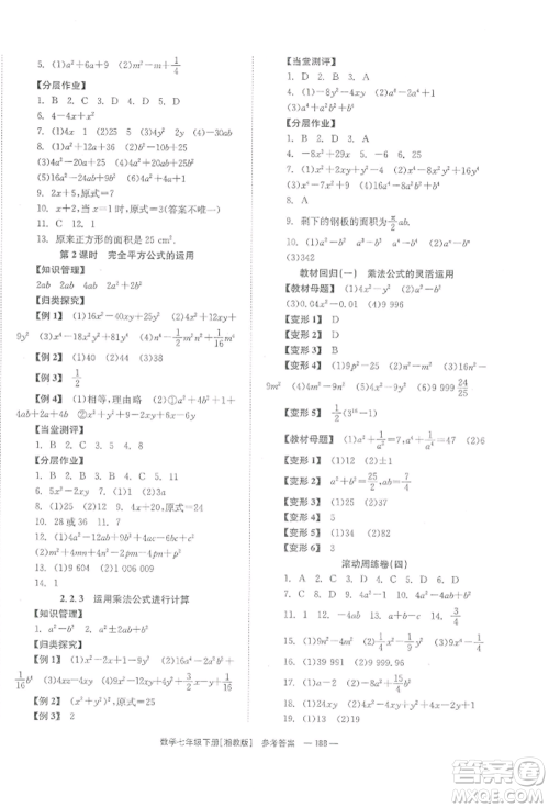 湖南教育出版社2022全效学习同步学练测七年级下册数学湘教版参考答案