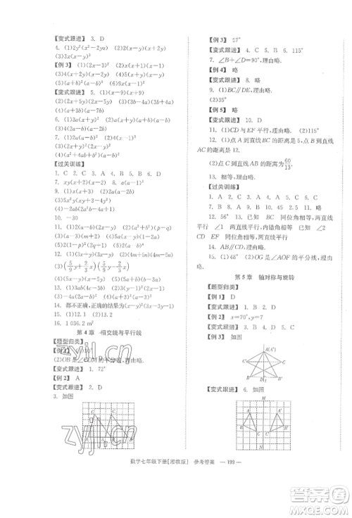 湖南教育出版社2022全效学习同步学练测七年级下册数学湘教版参考答案