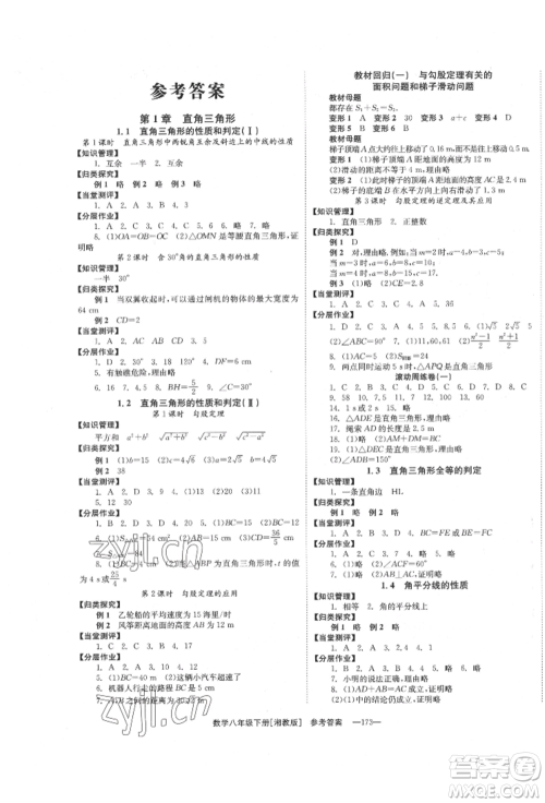 湖南教育出版社2022全效学习同步学练测八年级下册数学湘教版参考答案