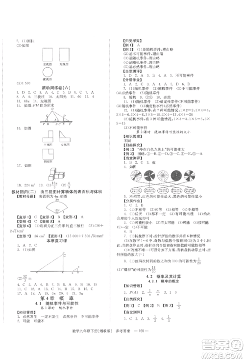 湖南教育出版社2022全效学习同步学练测九年级下册数学湘教版参考答案