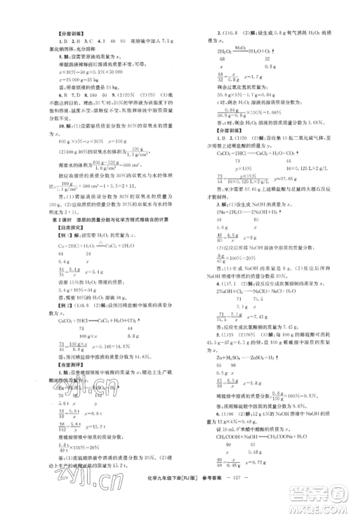 湖南教育出版社2022全效学习同步学练测九年级下册化学人教版参考答案