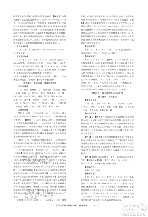 湖南教育出版社2022全效学习同步学练测九年级下册化学人教版参考答案