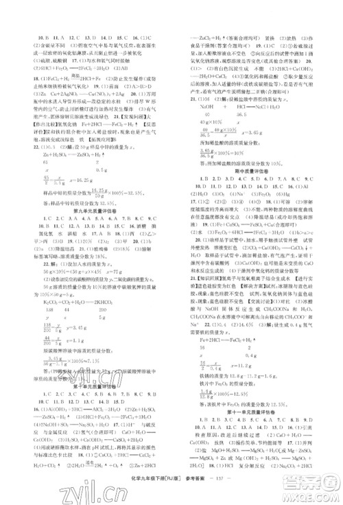 湖南教育出版社2022全效学习同步学练测九年级下册化学人教版参考答案