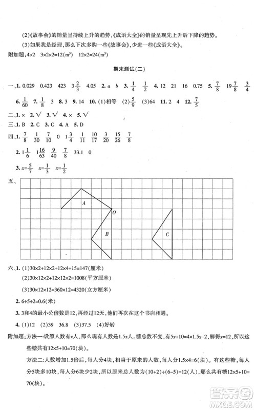 新疆青少年出版社2022优学1+1评价与测试五年级数学下册人教版答案