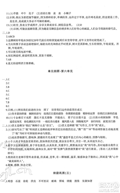 新疆青少年出版社2022优学1+1评价与测试六年级语文下册人教版答案
