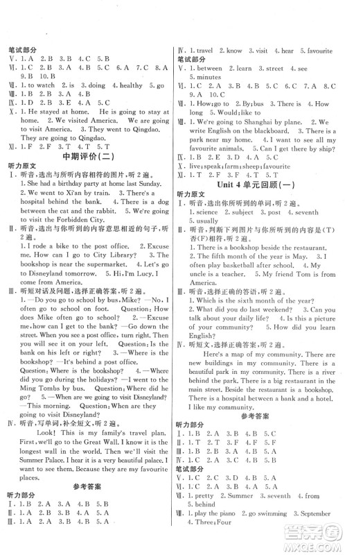 新疆青少年出版社2022优学1+1评价与测试六年级英语下册人教版答案