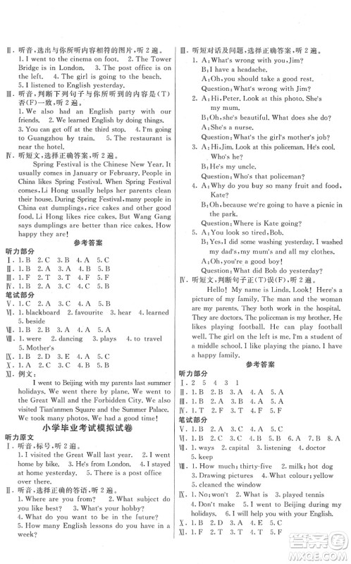 新疆青少年出版社2022优学1+1评价与测试六年级英语下册人教版答案