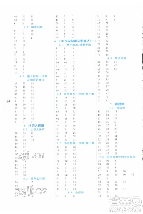 延边人民出版社2022优秀生作业本数学一年级下册人教版参考答案