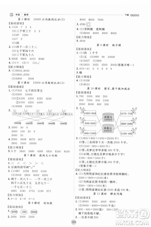 延边人民出版社2022优秀生作业本数学二年级下册人教版参考答案