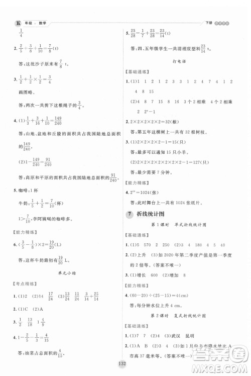 延边人民出版社2022优秀生作业本数学五年级下册人教版参考答案