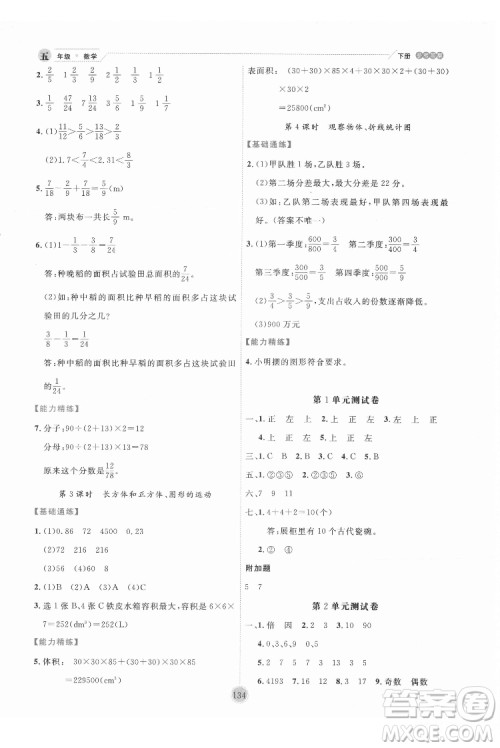 延边人民出版社2022优秀生作业本数学五年级下册人教版参考答案