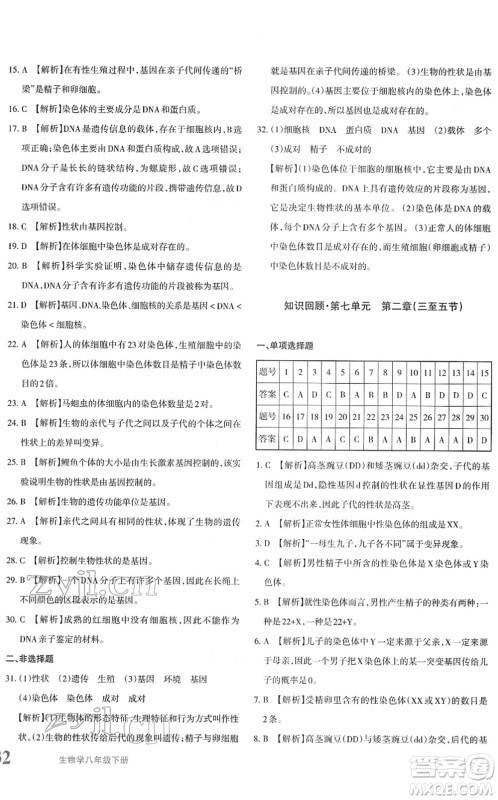 新疆青少年出版社2022优学1+1评价与测试八年级生物下册人教版答案