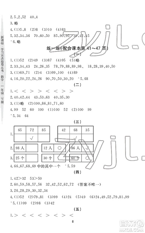 宁波出版社2022学习方法指导丛书一年级数学下册人教版答案
