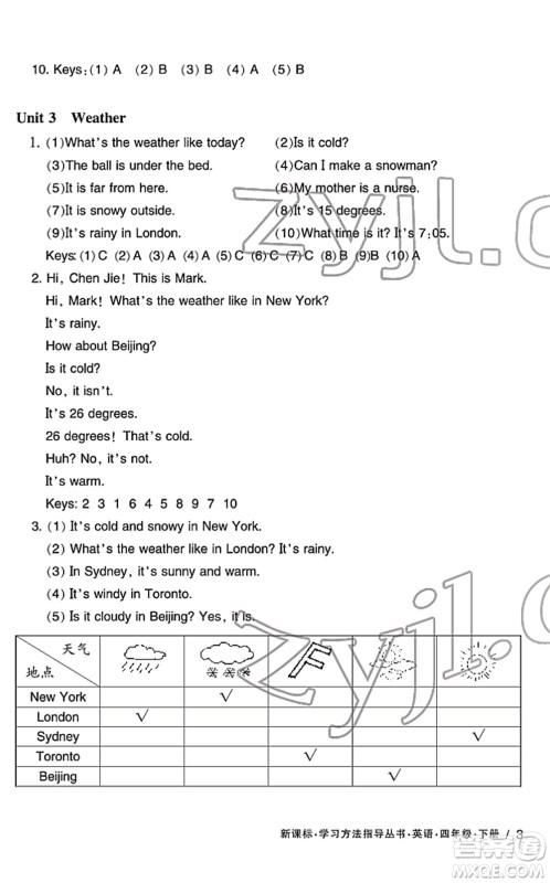 宁波出版社2022学习方法指导丛书四年级英语下册人教版答案