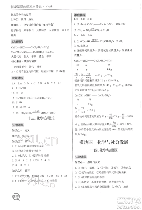 青岛出版社2022新课堂同步学习与探究九年级下册化学通用版参考答案