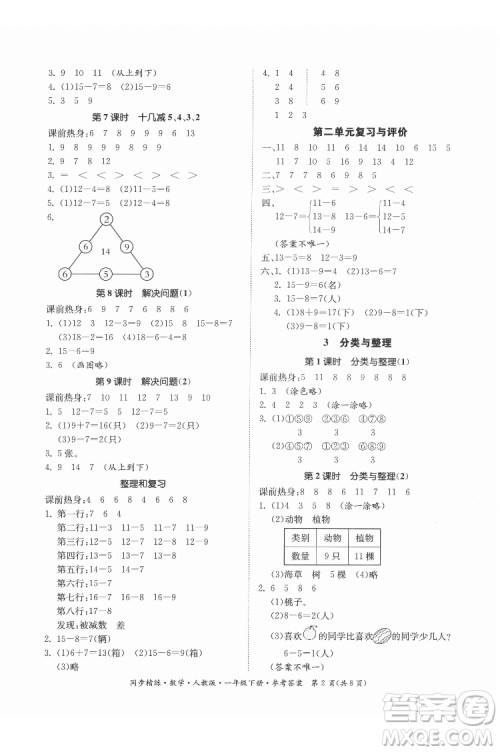 广东人民出版社2022同步精练数学一年级下册人教版答案