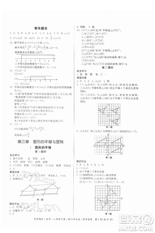 广东人民出版社2022同步精练数学八年级下册北师大版答案