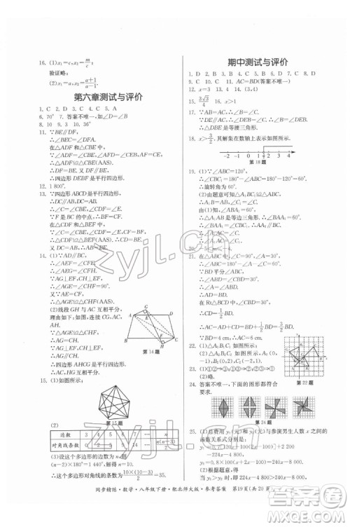 广东人民出版社2022同步精练数学八年级下册北师大版答案