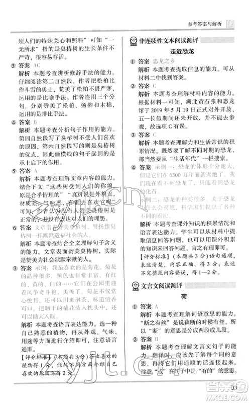 鹭江出版社2022木头马阅读力测评三年级语文下册B版福建专版答案