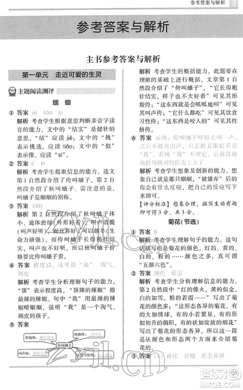 江苏凤凰文艺出版社2022木头马阅读力测评三年级语文下册B版广东专版答案