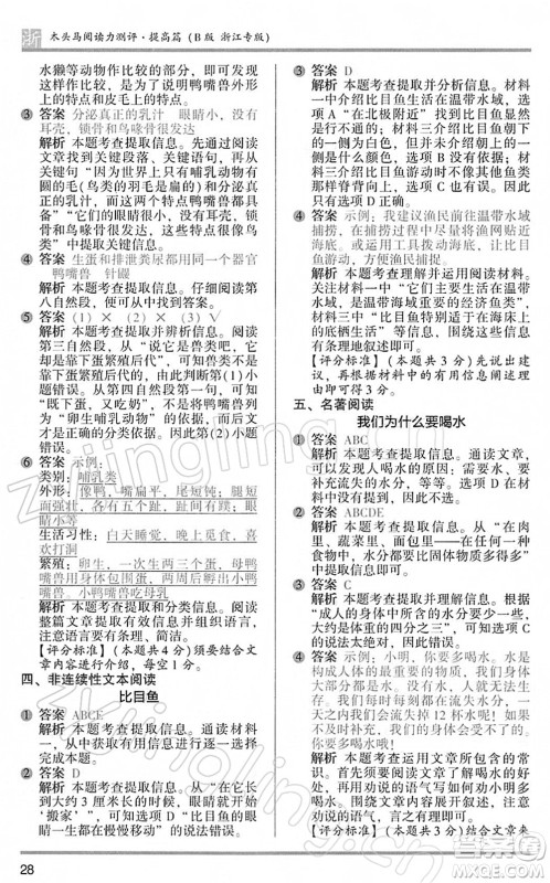江苏凤凰文艺出版社2022木头马阅读力测评四年级语文下册B版浙江专版答案