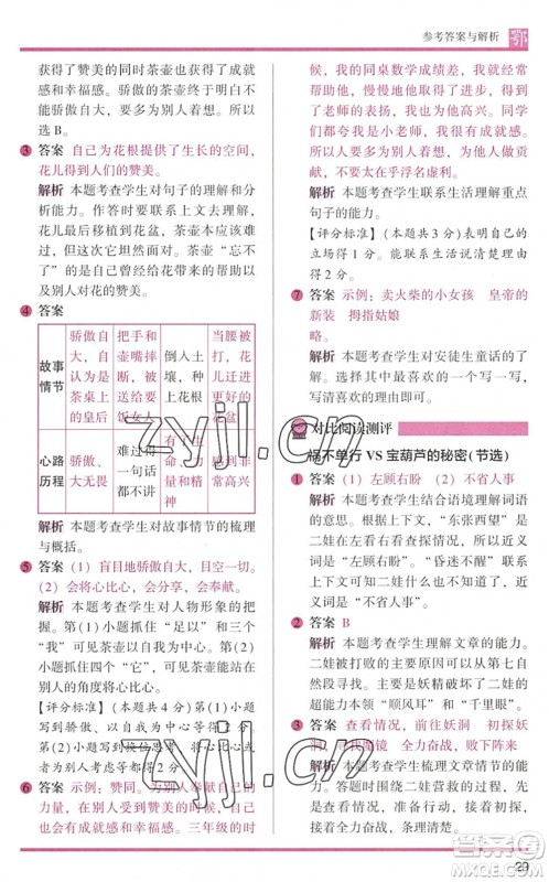 江苏凤凰文艺出版社2022木头马阅读力测评四年级语文下册B版武汉专版答案