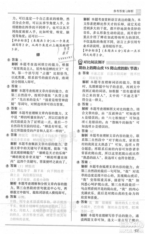 江苏凤凰文艺出版社2022木头马阅读力测评四年级语文A版湖南专版答案