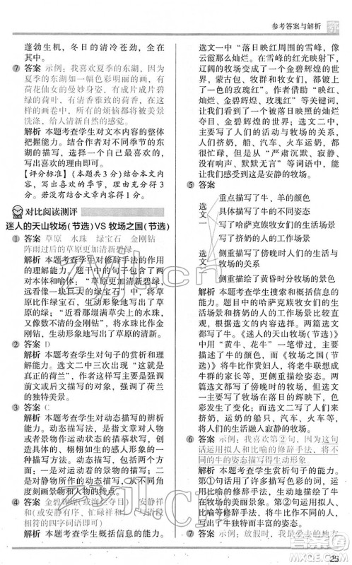 江苏凤凰文艺出版社2022木头马阅读力测评五年级语文下册B版武汉专版答案