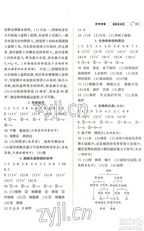 宁夏人民教育出版社2022经纶学典暑假总动员七年级科学ZJ浙教版答案