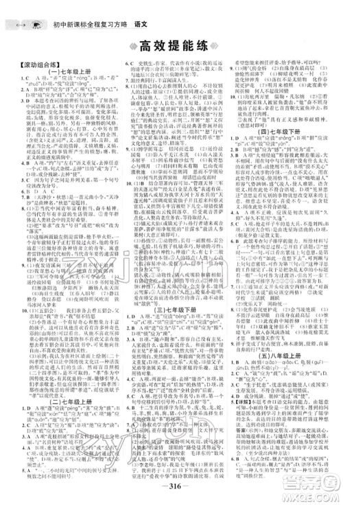 未来出版社2022世纪金榜初中全程复习方略语文人教版参考答案