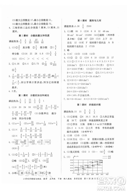 广东教育出版社2022小学同步精练与测试数学五年级下册人教版答案