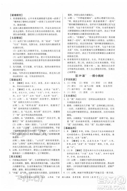 广东教育出版社2022初中同步精练与测试语文七年级下册人教版答案 广东教育出版社2022初中同步精练与测试语文七年级下册人教版答案