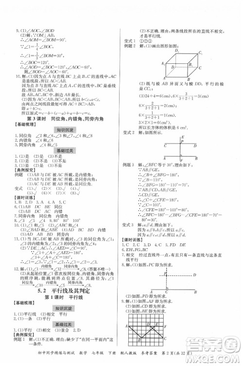 广东教育出版社2022初中同步精练与测试数学七年级下册人教版答案