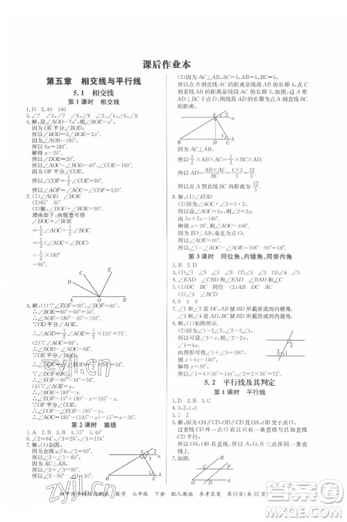 广东教育出版社2022初中同步精练与测试数学七年级下册人教版答案