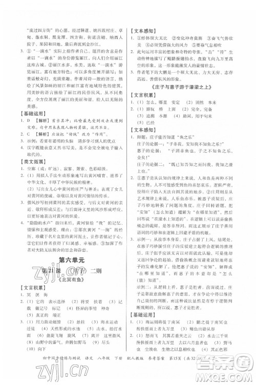 广东教育出版社2022初中同步精练与测试语文八年级下册人教版答案