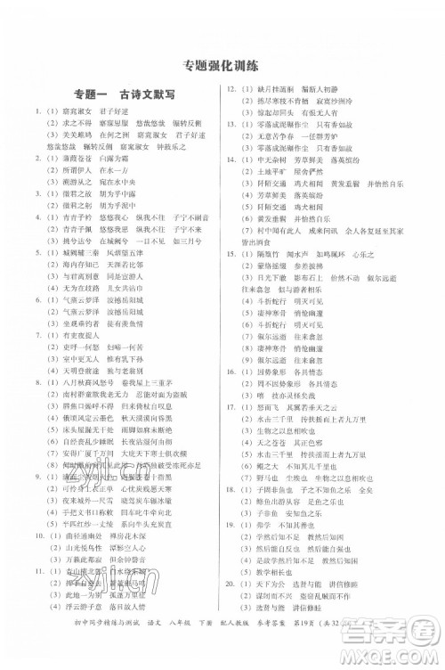 广东教育出版社2022初中同步精练与测试语文八年级下册人教版答案