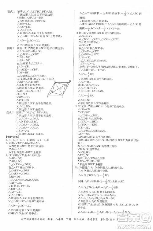 广东教育出版社2022初中同步精练与测试数学八年级下册人教版答案