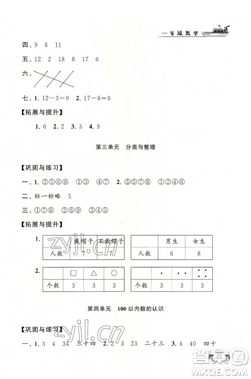 安徽人民出版社2022暑假大串联数学一年级人民教育教材适用答案