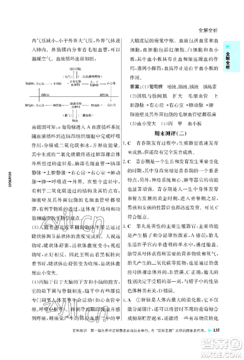 浙江科学技术出版社2022世纪金榜活学巧练七年级下册生物人教版参考答案 浙江科学技术出版社2022世纪金榜活学巧练七年级下册生物人教版参考答案