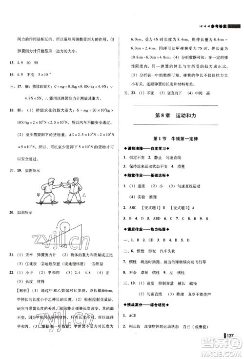 北方妇女儿童出版社2022胜券在握辽宁作业分层培优学案八年级下册物理人教版沈阳专版参考答案